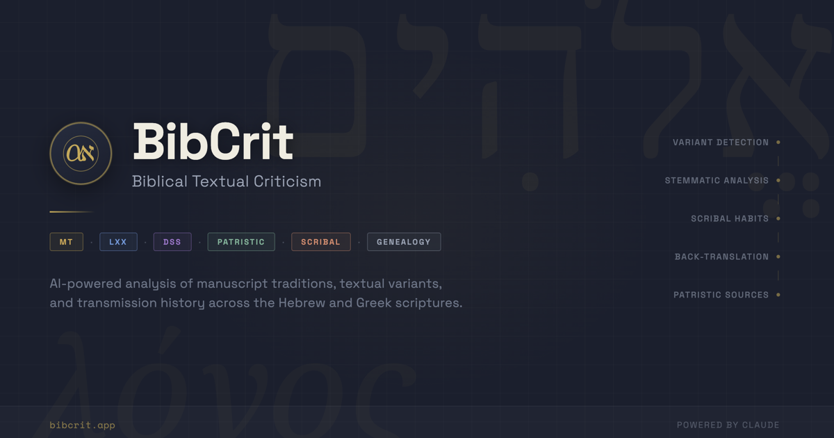 Screenshot of BibCrit — Biblical Textual Criticism